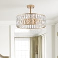 thumbnail image 5 of Modern Crystal Drum Chandelier, 6-Light Pendant Lighting Fixture with Golden Metal Frame for Living Room, Dining Room, and Bedroom (Bulbs Not Included), 5 of 10