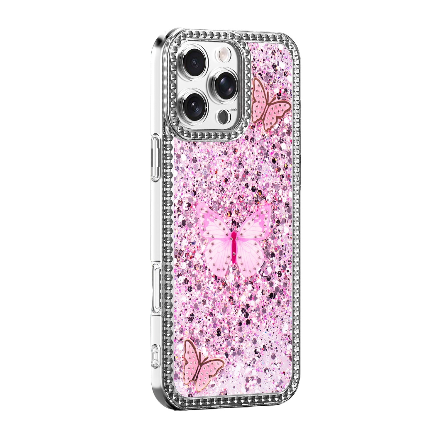 Shiny Butterfly Case for iPhone 17 Pro - Pink