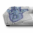 thumbnail image 3 of Hamsa Soft Flannel Fleece Throw Blanket, Large Hamsa Hand with Ornamental Flower and Petal Folkloric, Cozy Plush for Indoor and Outdoor Use, 70" x 90", Blue Turquoise White, by Ambesonne, 3 of 6
