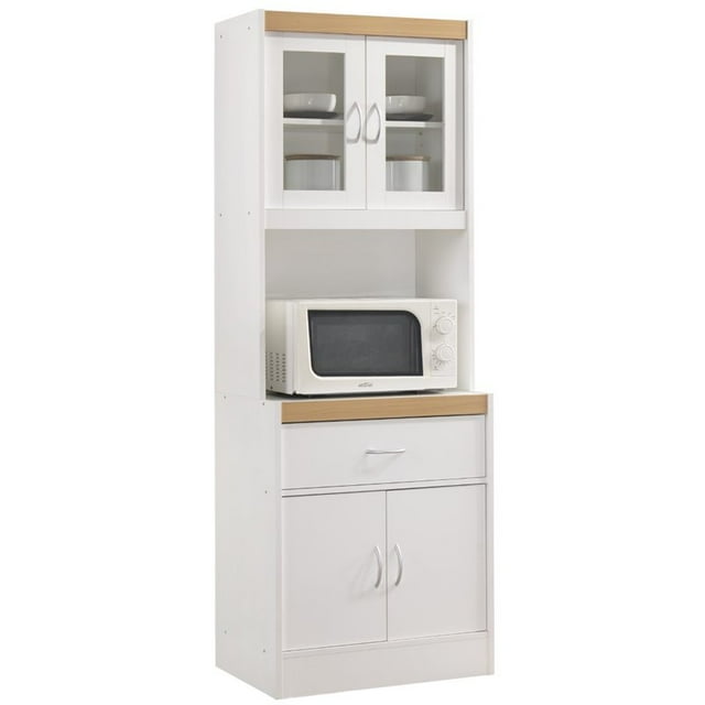 Pemberly Row Armoire de Cuisine en Porcelaine Haute de 24 Pouces de Large avec Rangement pour Micro-Ondes, Blanc