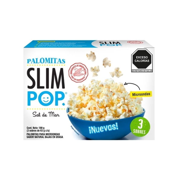 Palomitas para microondas Slim Pop sabor sal de mar 3 sobres de 63 g c/u