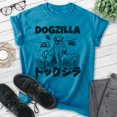thumbnail image 2 of Dogzilla Dog T-shirt, Unisex Women's Men's Shirt, Funny Dog Doggie Pup Puppy Kaiju Labrador Golden, Heather Blue, Medium, 2 of 6