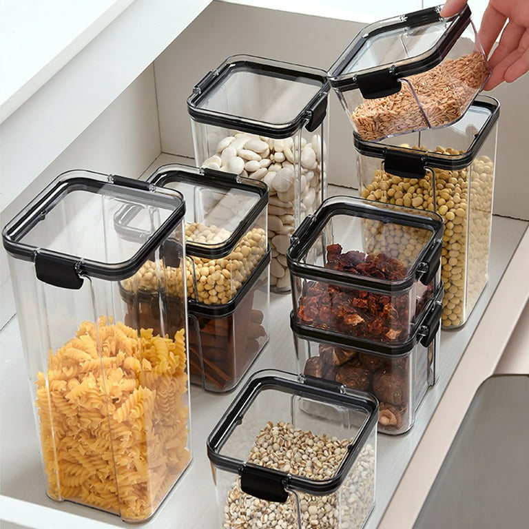 Transparent Plastic Food Container with Handle Lid Bulk Cereals Organizer  Seal Spices Cookie Jar Kitchen Fridge