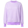 thumbnail image 4 of WEAIXIMIUNG Chemises à Manches Longues pour Femmes Entraînement Mode Décontractée Manches Longues Col Rond Chandails en Molleton Imprimé Rayé Chandail Sans Capuche Haut, 4 of 5