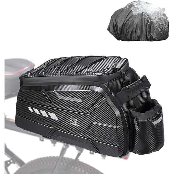 Bike Bag 15L EVA Hard Shell Upgraded Rear Rack Bag w/ Waterproof Cover Bicycle Trunk w/ Shoulder Strap for Commuter Travel Outdoor