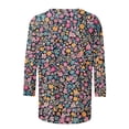 thumbnail image 5 of Craaazy Womens Trendy Tops Plus Size Loose Fit Solid Color Crew Neck Casual Style 3/4 Sleeve Floral Gradient Print T-shirt for Spring, Summer, Daily Outings, 5 of 5