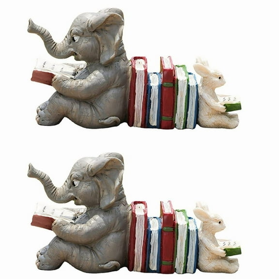 Elephant Animal Reading Studying Statue Bookends Decor Home