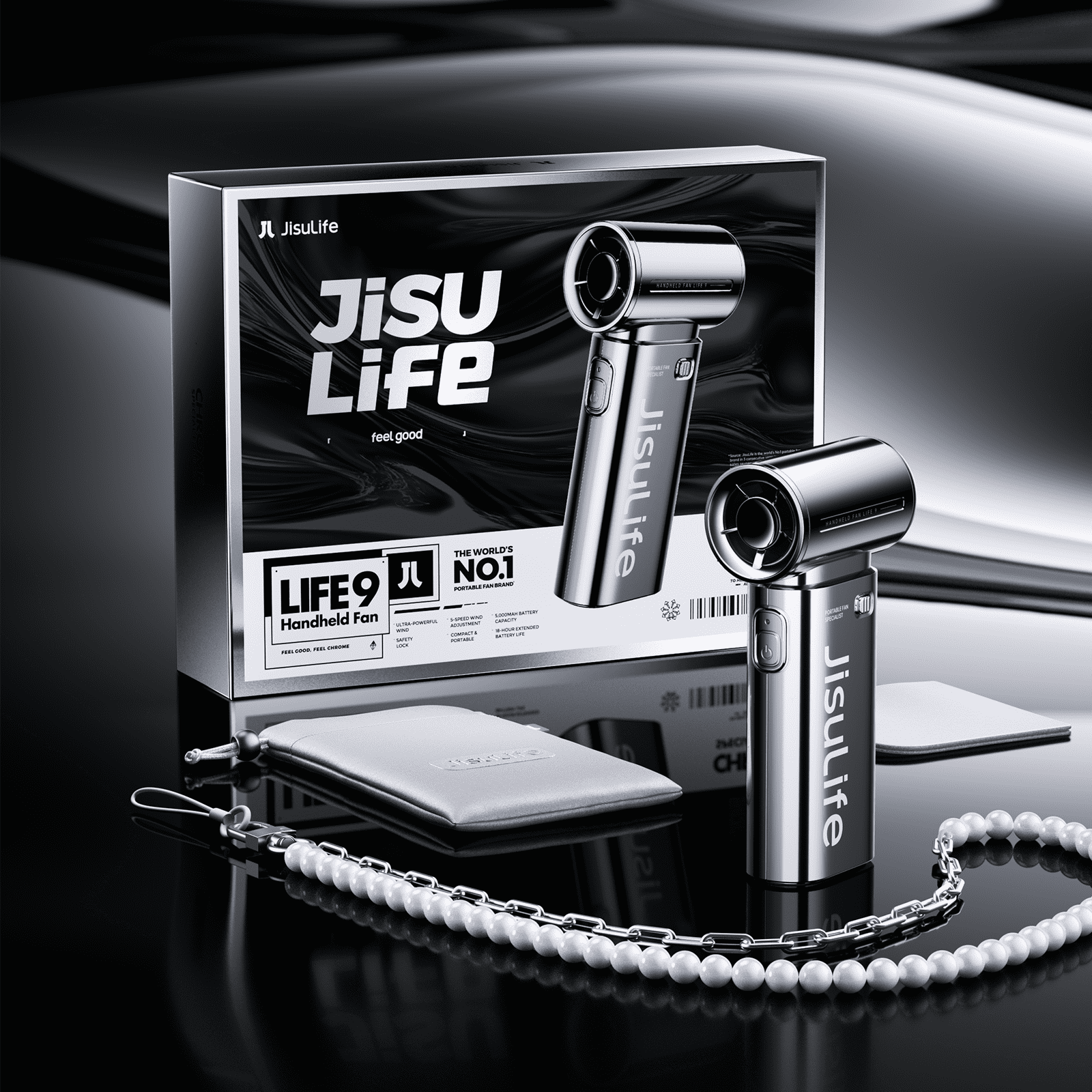 JISULIFE Portable Handheld Fan, Powerful Turbo Brushless Motor [18H Battery Life], 5000mAh USB Rechargeable, 5-Speed, Mini Pocket Design, Gift for Women Men, Travel Outdoor Use-Silver