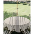 thumbnail image 3 of Outdoor Tablecloth with Umbrella Hole Zipper Grey Striped Round Tablecloth 54" Waterproof Outside Table Cloth Beige Geometric Modern Minimalist Patio Table Cover Tablecloths for Picnic Party, 3 of 8