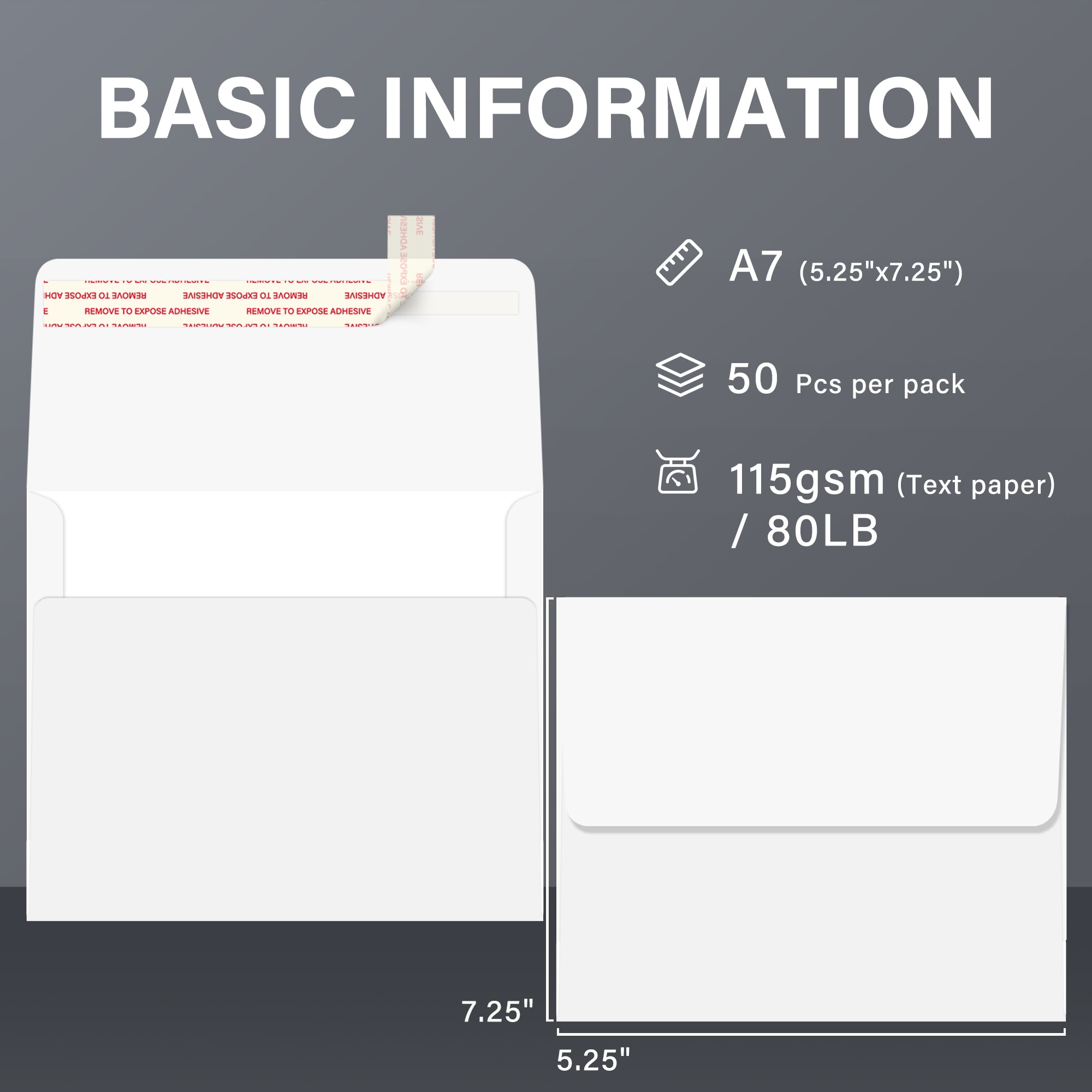 300 Count Blank White A7 Invitation Envelopes 5.25 x 7.25 inch, Self Seal Paper Envelopes 5x7 for Greeting Card, Wedding Card, Notes