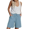 thumbnail image 2 of Audhol High Waisted Linen Shorts Women! Womens Casual Solid Side Pockets Pants Shorts Elastic Waist Pockets Daily Mid Long Shorts Womens Shorts Casual Sky Blue 5XL, 2 of 9