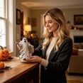 thumbnail image 5 of Liamobondopolis Tattered Ghost Resin Statue with Chain Tombstone Detail for Halloween Tabletop Haunted House Decor 3.94 In, 5 of 8
