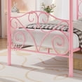 thumbnail image 5 of VECELO Metal Canopy Bed Frame Twin, Four Posters Platform Bed with Headboard and Footboard, No Box Spring Needed, Pink, 5 of 8