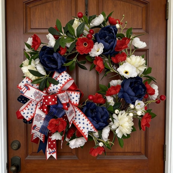 Patriotic Garland for 4th of July,Red and Blue Tinsel Garland,Star Wreath for Independence Day, Memorial Day, DIY Party Decor