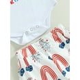thumbnail image 6 of Bagilaanoe 4th of July Clothes for Newborn Baby Girls Letters Print Short Sleeve Romper Tops + Flare Trousers + Headband 3M 6M 12M 18M Kids Independence Day Outfits 2pcs Long Pants Set, 6 of 7