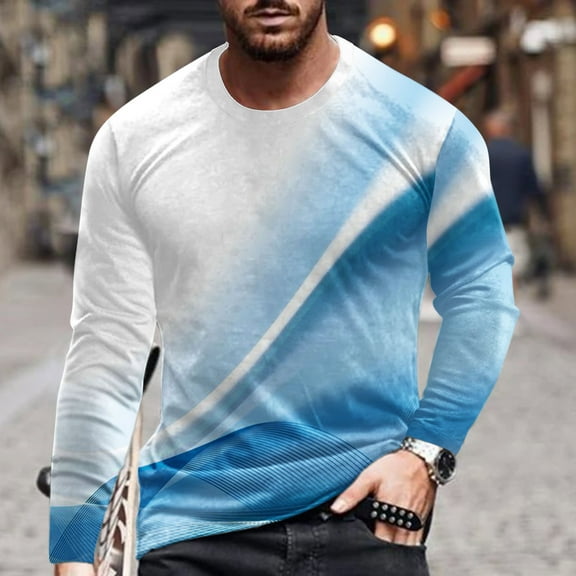 cllios Mens Long Sleeve Shirts 3D Graphic Tee Big & Tall Casual Crew Neck Tops Novelty Trendy T Shirts