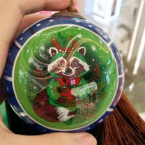 Raccoon Blue -Inside Hand Painted Glass Ornament, Holiday Décor with Premium 𝐆𝐈𝐅𝐓 Box for Christmas Tree