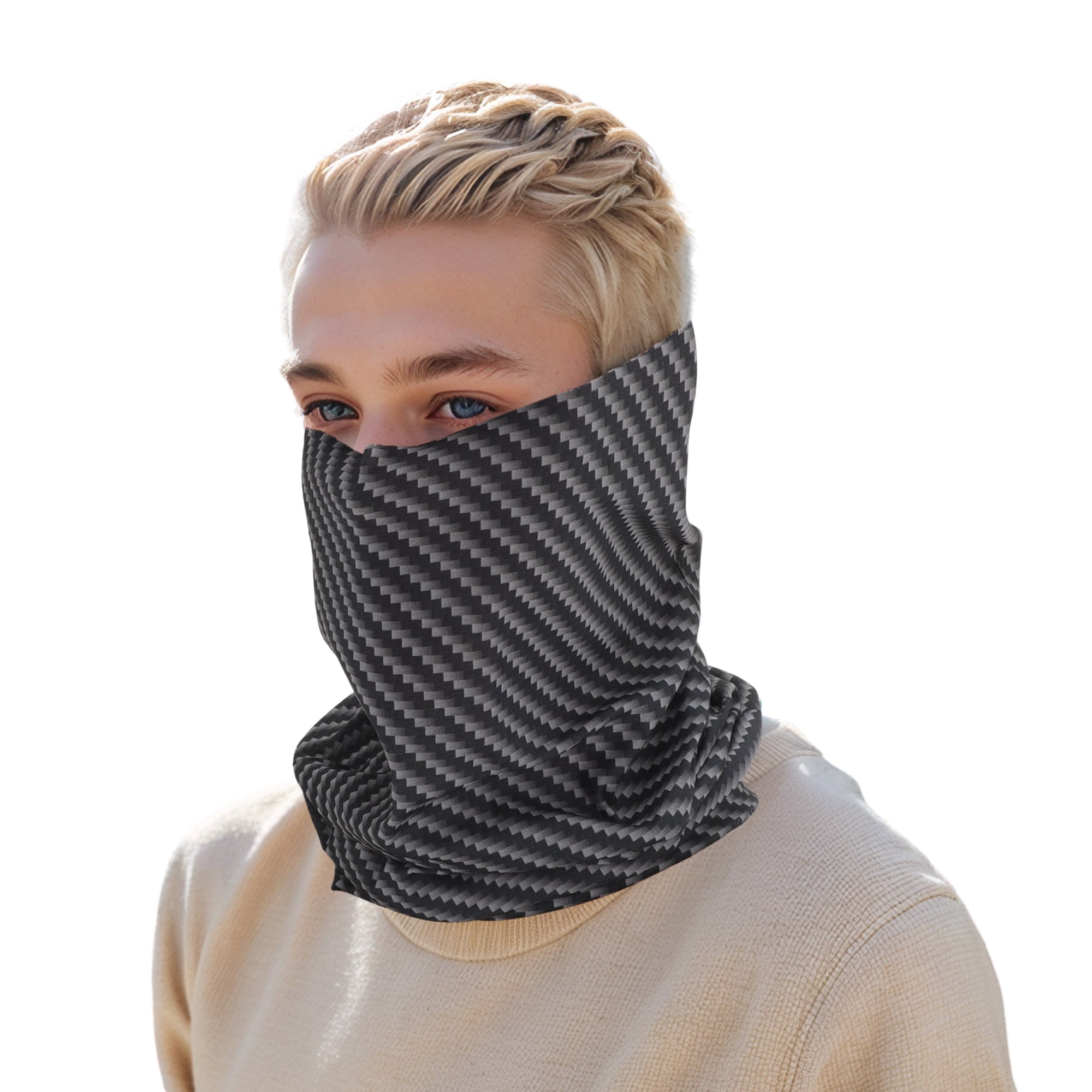 Unique Bargains Stripes Pattern Face Scarf Mask Black Gray 1 Pc