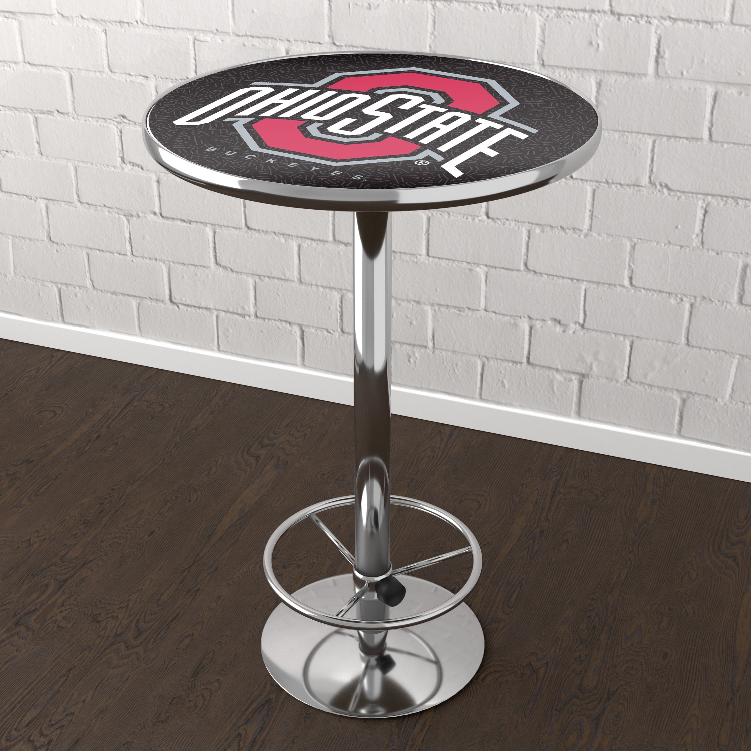 Ohio State University Logo Black Bar Table with Adjustable Footrest and Acrylic Top