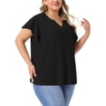 thumbnail image 4 of Blusas de verano casuales de talla grande para mujer Agnes Orinda, con textura, cuello en V con muesca y mangas con volantes, 2X, negro, 4 of 6
