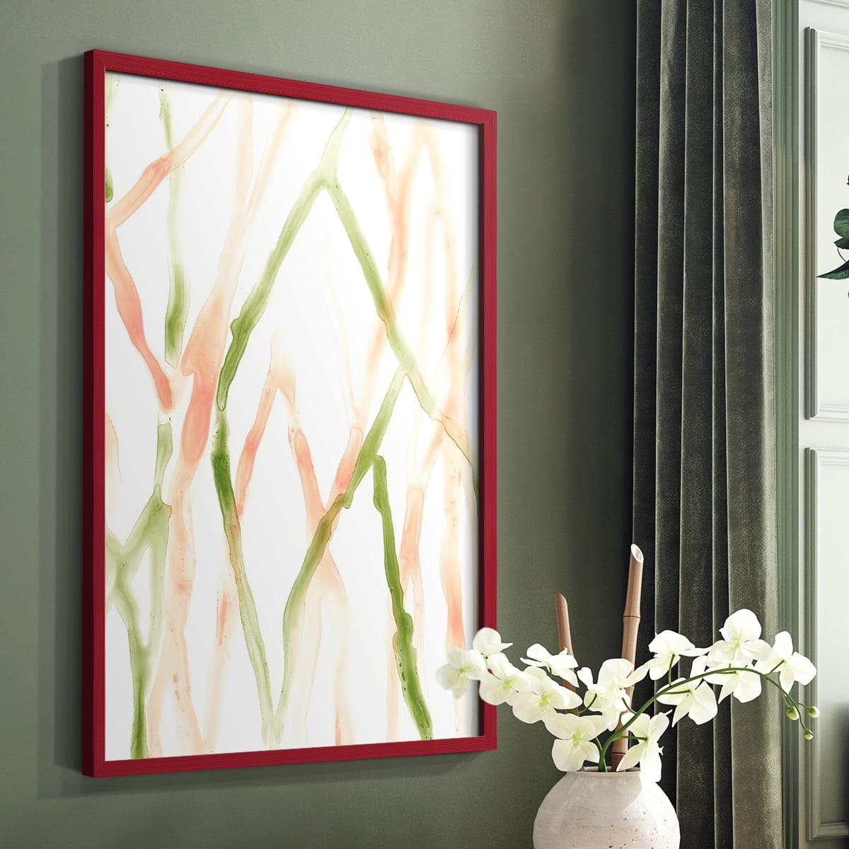 Runnel XIV Framed Print in Red Solid Wood Framed Print No Nail Hanging