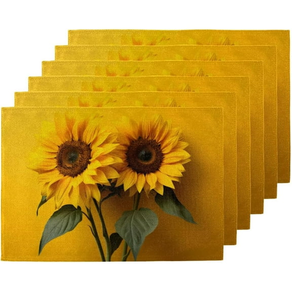 Placemats Set of 6 Florals Sunflowers Place Mats 12x18 Inch Heat Resistant Linen Placemats Washable Kitchen Table Place Mat Decoration Rectangle Table Runners for Home Party