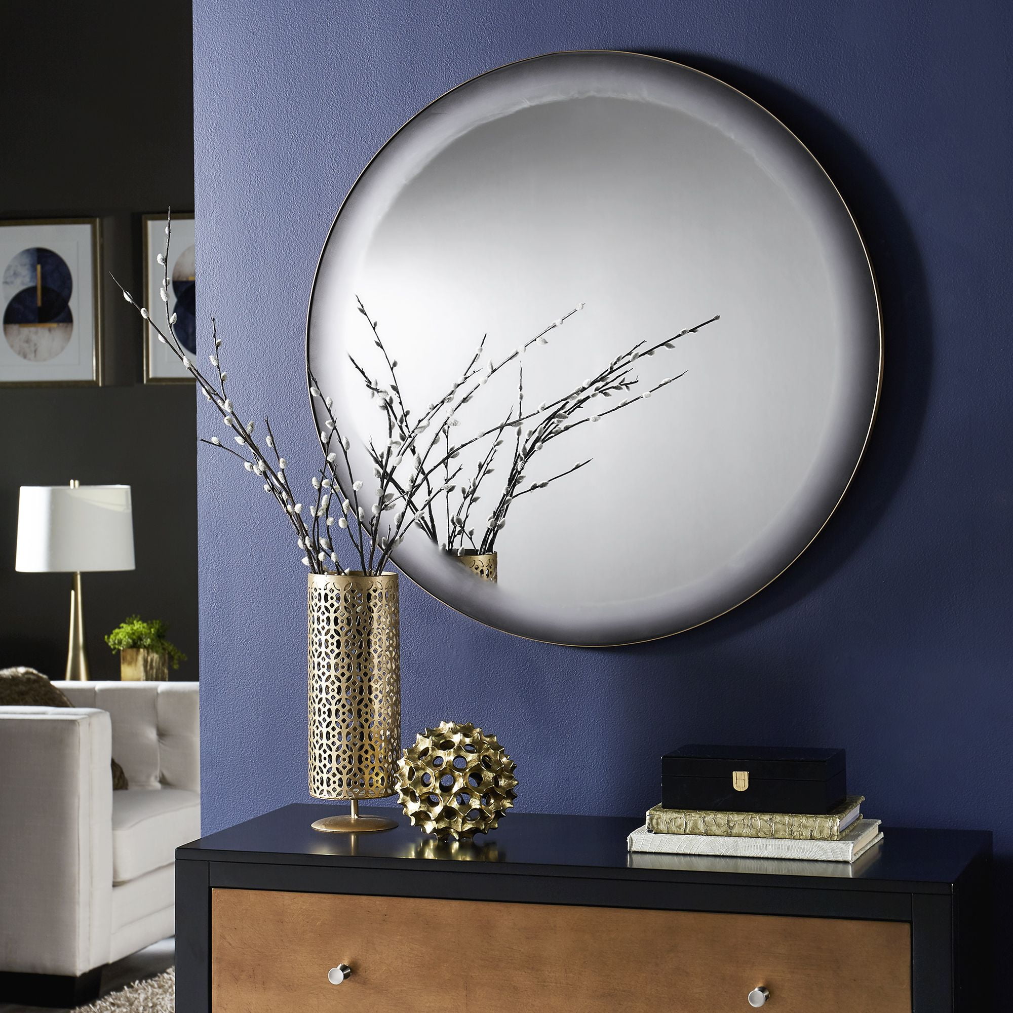 Weston Home Greenway Grey Frosted Edge Round Wall Mirror