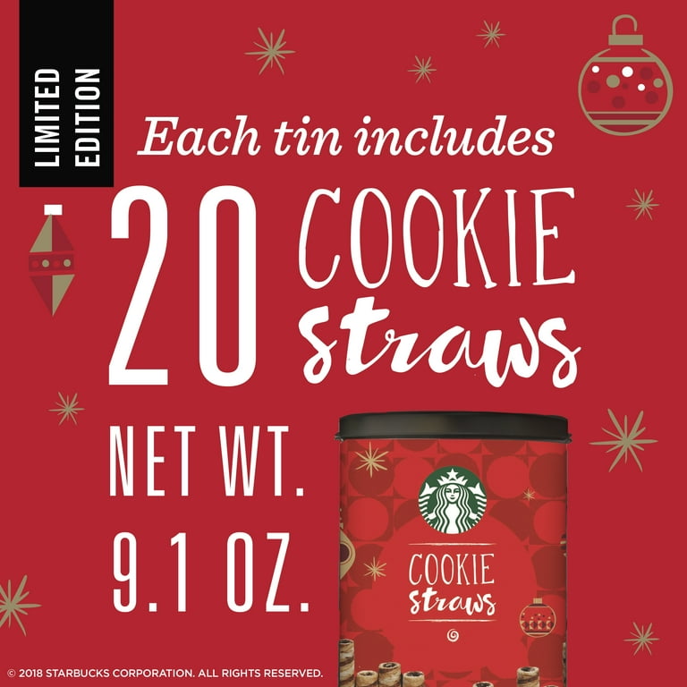 Starbucks Cookie Straws Tin of 20 Coffee Complement for Adding Extra Flavor  to Drinks 