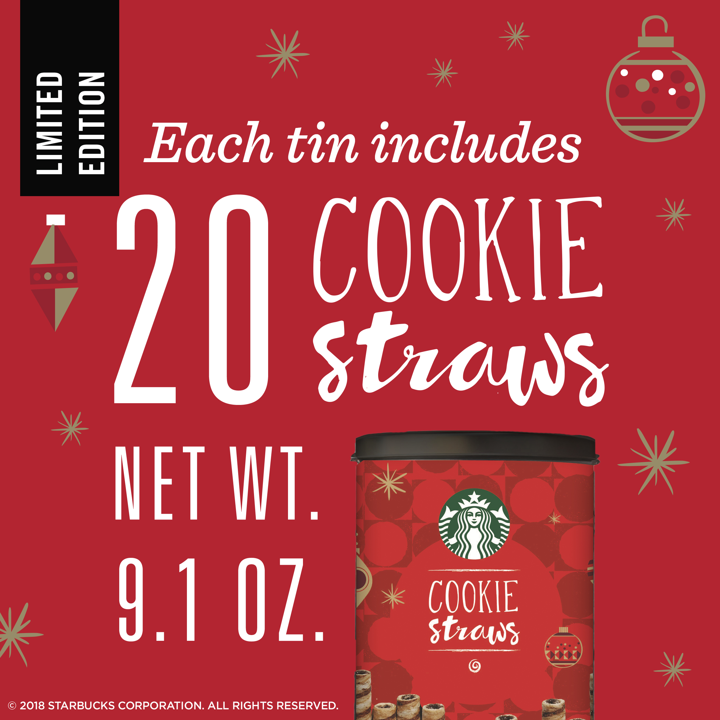 Starbucks Cookie Straws Tin of 20 Coffee Complement for Adding Extra Flavor to Drinks - image 2 of 6
