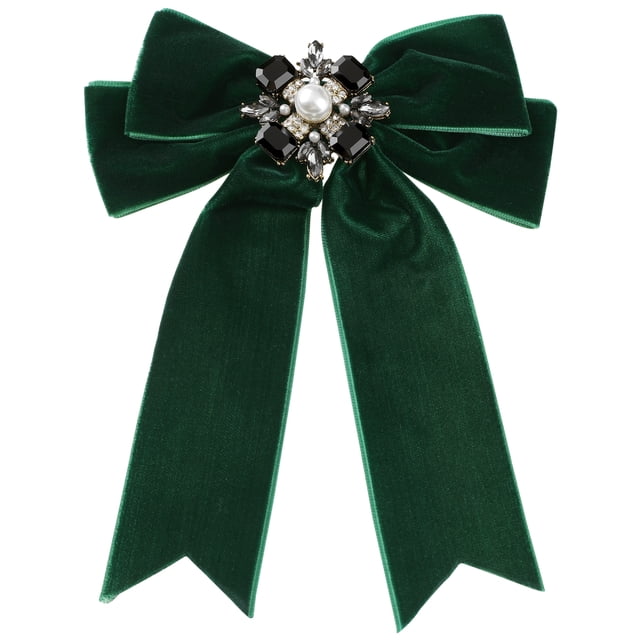 Broche de lazo de terciopelo negro preatado elegante de INSPIRE CHIC con imitación de perlas y rhinestones