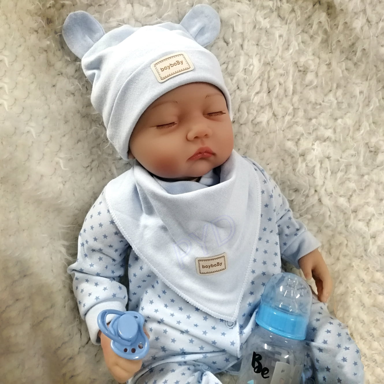 22-Inch Lifelike Reborn Dolls Realistic Vinyl Newborn Boy Doll Closed Eyes Soft Cloth Body Gift