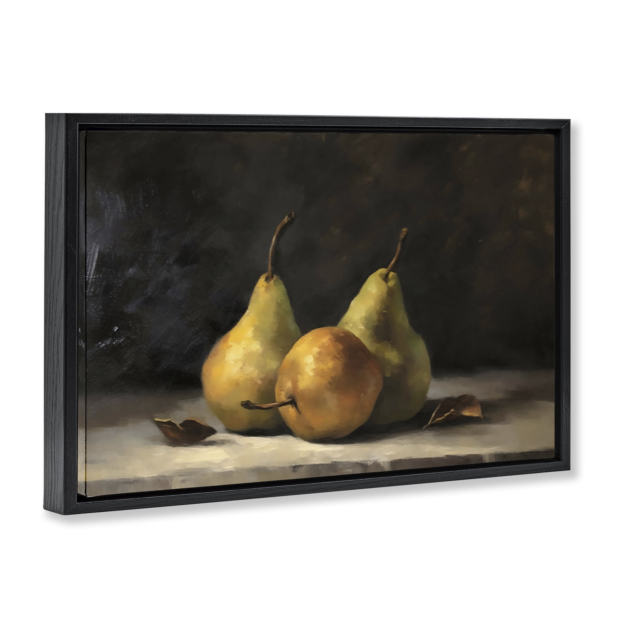 Stupell Industries Three Pears on Marble Black Framed Floater Canvas Wall Art, design by Creative Studio