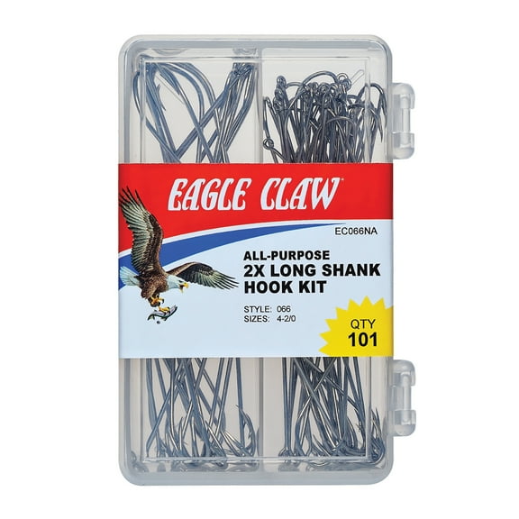 Eagle Claw EC066NA3 Long Shank Hook Assortment, Nickel, 101 Piece