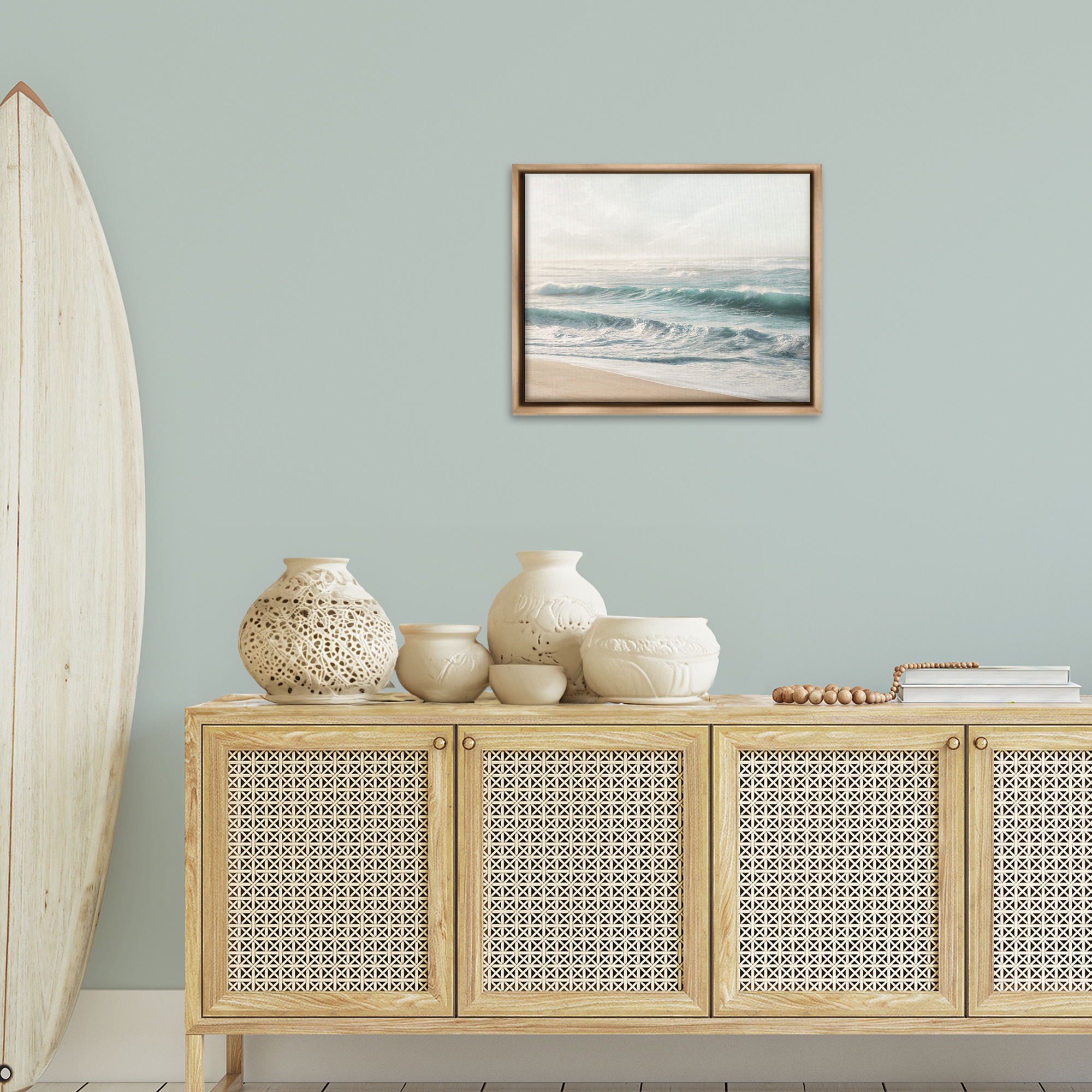 Stupell Industries Distant Beach View Landscape Photography Brown Floater Framed Canvas Art Print Wall Art, 21 x 17
