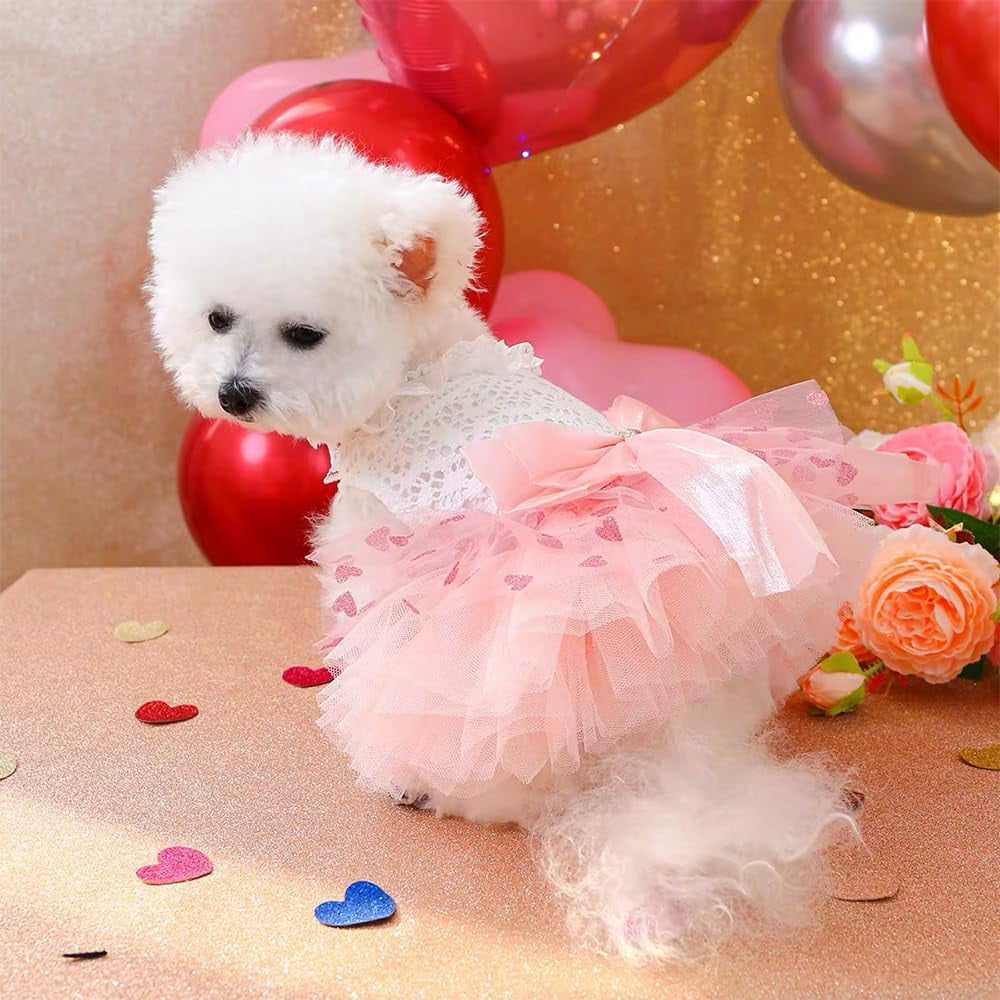 UOSIA Pink Dog Dress for Small Dog Girl Summer Puppy Princess Clothes with Bow Cute Cat Outfit Pet Apparel for Spring