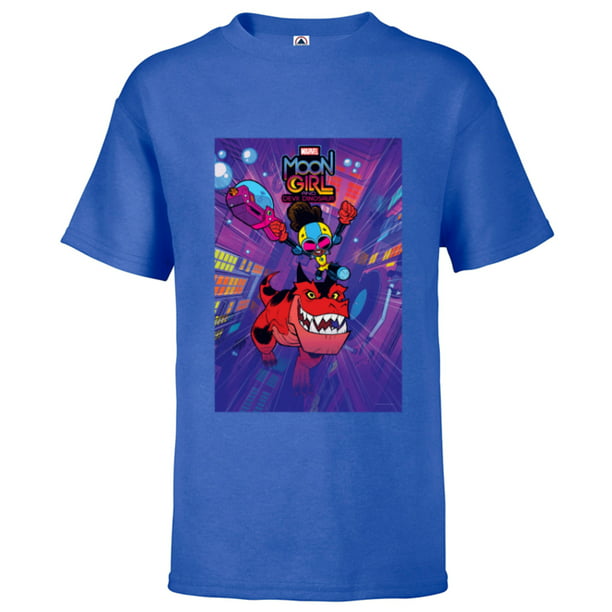 Moon Girl and Devil Dinosaur Series Poster and Logo Short Sleeve T- Shirt for Kids Customized-Royal -