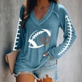 thumbnail image 2 of Pxiakgy Football Shirts for Women 2025 Cute Graphic Print Fall Sweatshirts V Neck Long Sleeve Football Sweatshirts Game Day Heart Football Pullover Tops Mom Shirts Rugby Heart Print T Shirt Blue S, 2 of 5