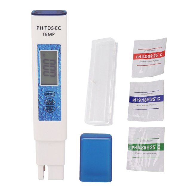 Medidor digital de agua 4 en 1, preciso, sensible, portátil, pH, TDS, EC, temperatura, calidad del agua, azul