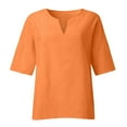 thumbnail image 4 of CHOK Tunique Décontractée d'Été pour Femmes T-Shirts en Coton Lin Manches 3/4 Col Rond Léger Basique, 4 of 5