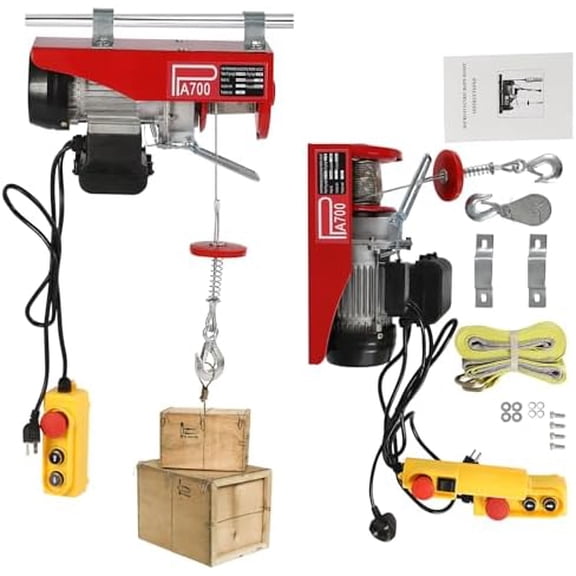 700kg/1543lb Electric Hoist, 110V 1200W, 39.4ft Single Cable, Wired Remote with Emergency Stop, 2 Lifting Straps,  for Garage, Warehouse$$Tools & Hardware Other