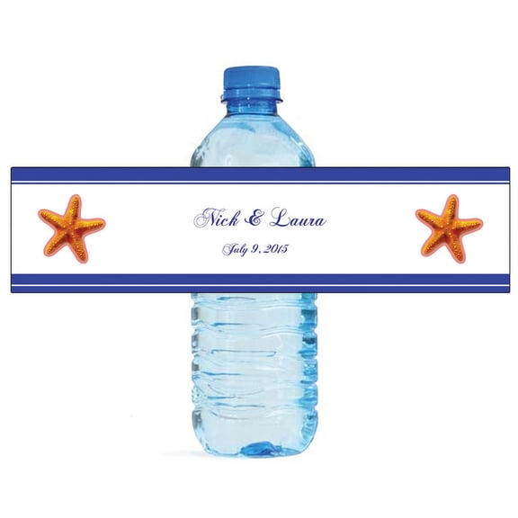 100 Starfish Nautical Wedding Anniversary Engagement Party Water Bottle Labels 8"x2"
