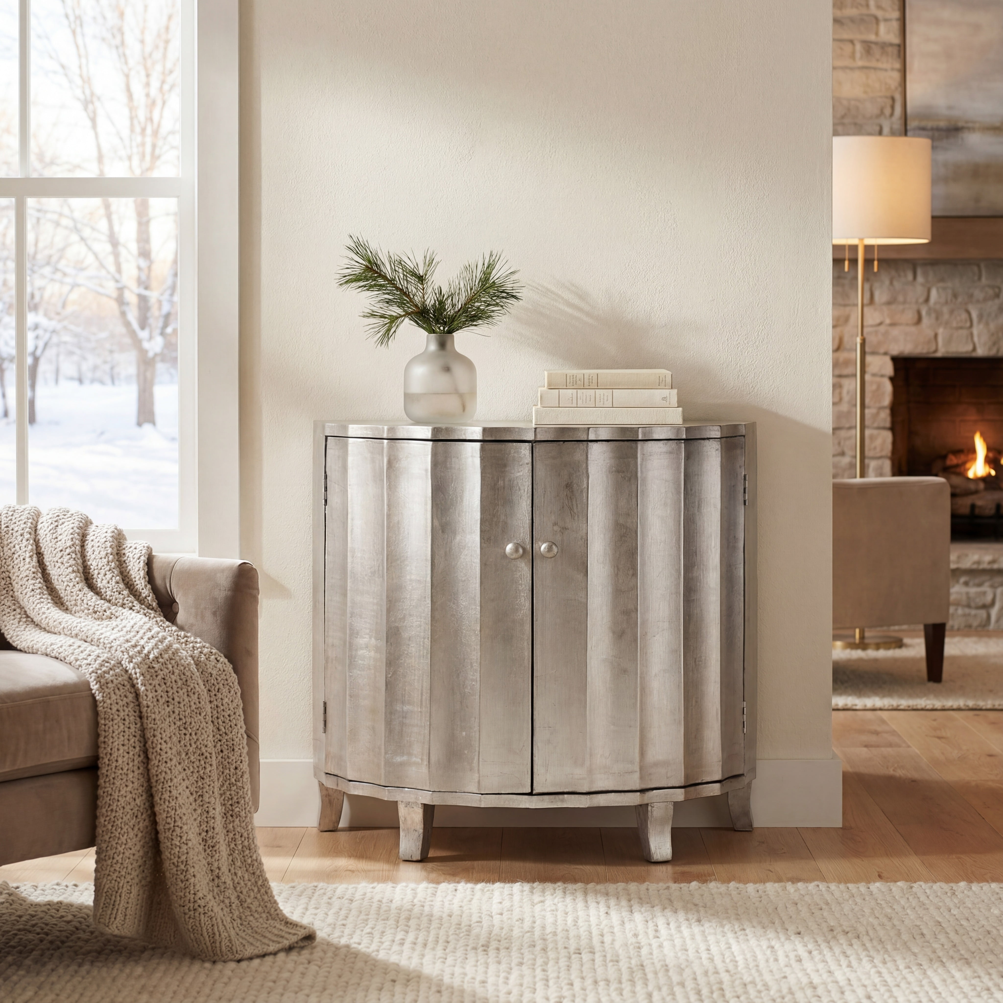 SAFAVIEH Rutherford Contemporary Demilune Storage Cabinet, Silver Leaf