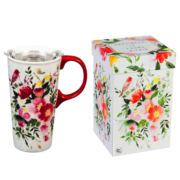 Cypress Ceramic Travel Cup, 17 OZ. ,w/box and Tritan Lid, Happy Life