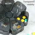 thumbnail image 5 of Weekly Pill Organizer, 1 Pack Portable Pill Box Medicine case 6 Colors (Seven Day) New Edition for Vitamin/Fish Oil/Pills/Supplements-Arthritis Friendly (Black), 5 of 5