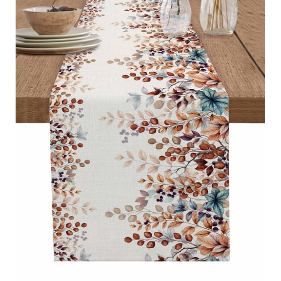 Boanket Orange Eucalyptus Leaves Table Runner - 72 Inch Long, Kitchen Dining Table Runner Dresser Scarves, Botanical Fall Rustic Beige Farmhouse Home Decor for Coffee Table Wedding Party Banquet