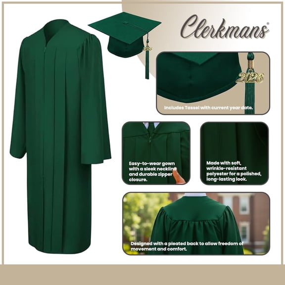 Unisex Matte Graduation Cap Gown Tassel Package, High School and University