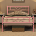 thumbnail image 2 of Renwick Julian Curved Design Metal Platform Twin Bed, Pink, 2 of 9