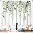 thumbnail image 2 of Eucalyptus Botanical Leaves Floral Kitchen Window Curtains Over Sink Farmhouse Flower Leaf Small Window Treatment Sage Green Cafe Short Curtains for Bathroom Treatment Tier Drapes 26x24 inch, 2 of 6