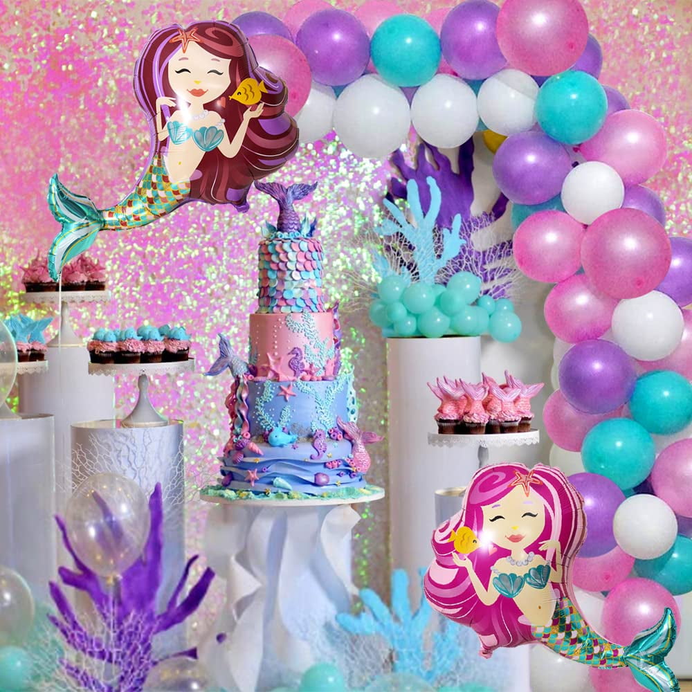 Mermaid Party Supplies Set Decoration,Mermaid Bunting Banner,Fish net,Latex  Balloons,Mermaid Balloons for Girl's Party Under the Sea Theme Bridal and