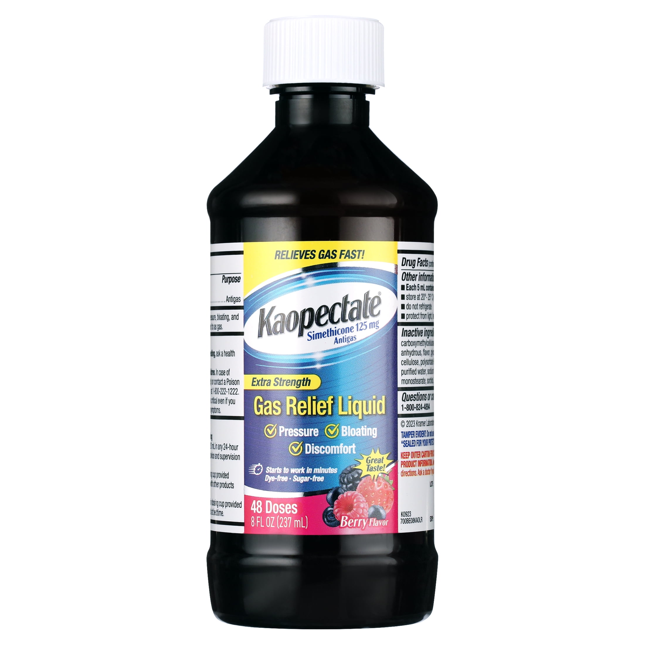 Kaopectate Extra Strength Gas and Indigestion Relief Liquid, Mixed Berry, Simethicone 125 mg, 8 oz